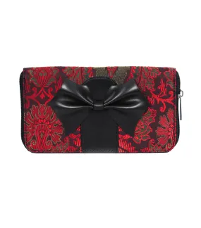 Red/Green jacquard Wallet with Black Faux Leather Bow