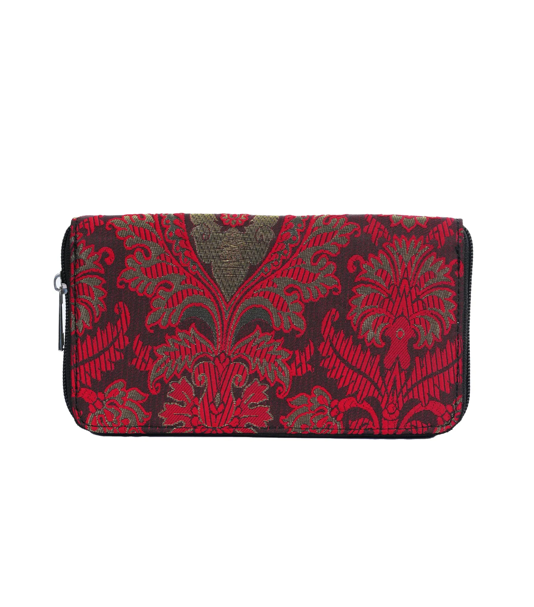 Red/Green jacquard Wallet with Black Faux Leather Bow