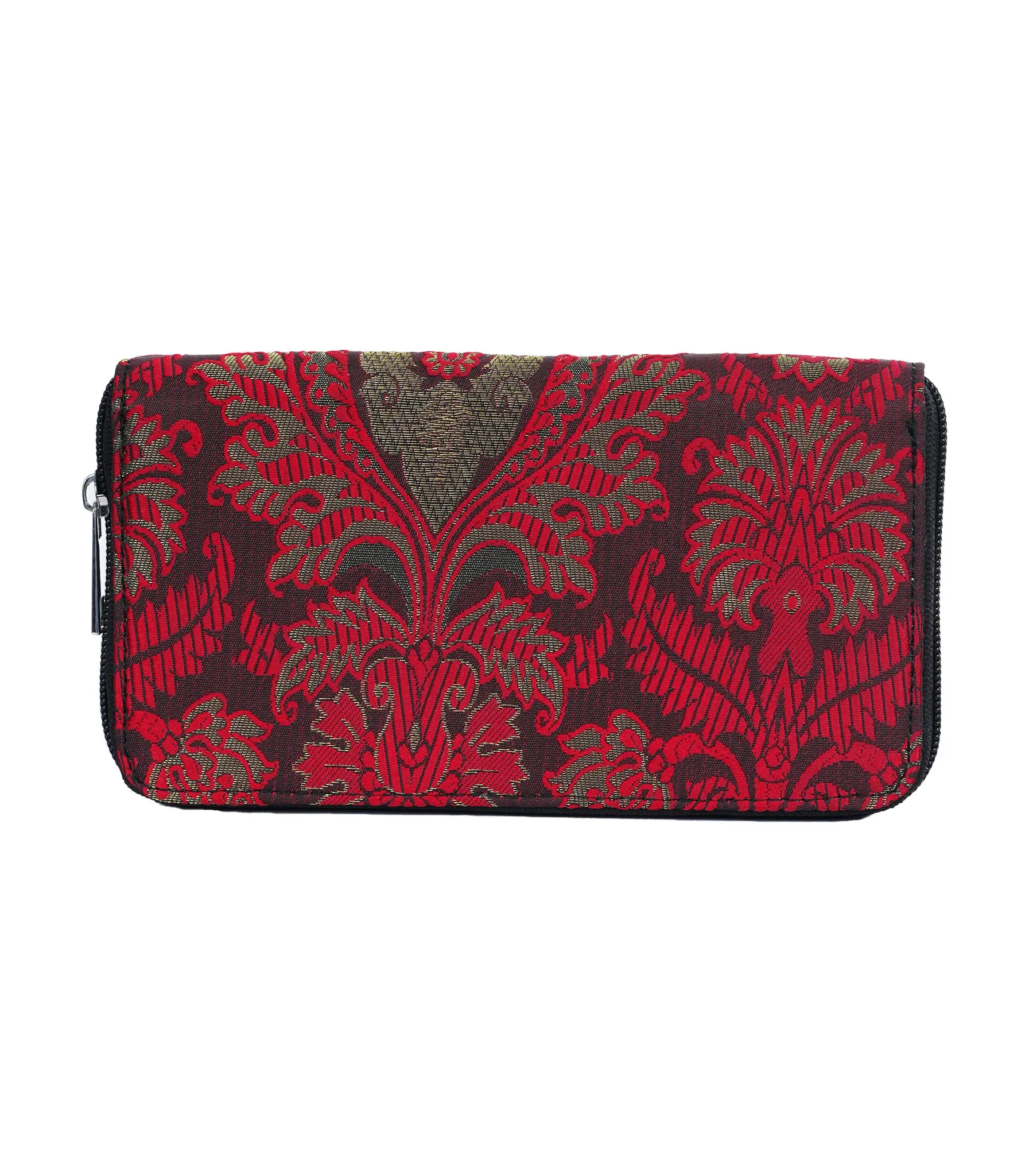 Red/Green jacquard Wallet with Black Faux Leather Bow