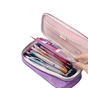 Retractable Multi-Purpose Pencil Case Double Layer Zipper Large Capacity Two-Color Pencil Case