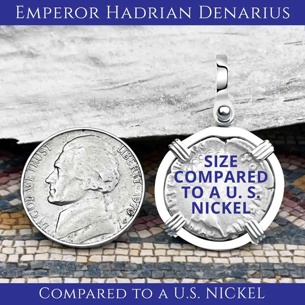 Roman Empire Silver Denarius Coin of Hadrian, the Builder 118 AD 14K Gold & Sterling Silver Pendant | Artifact #8494