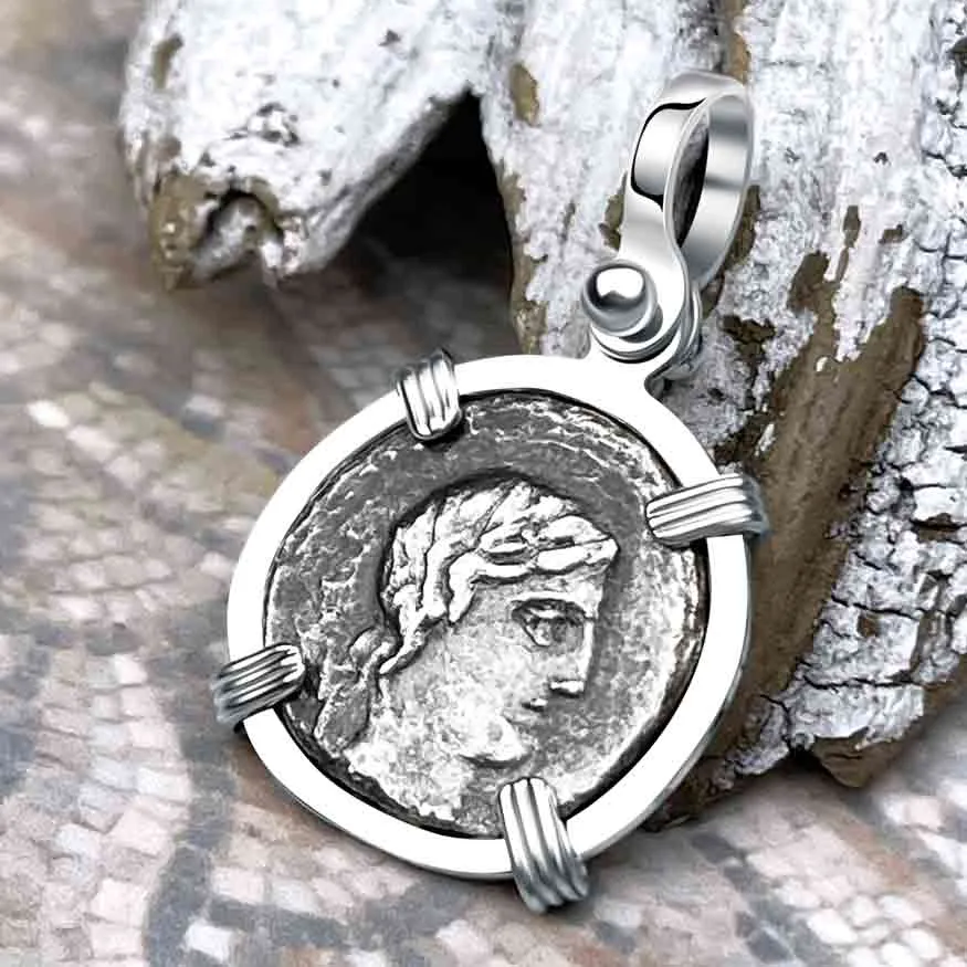 Roman Republic Silver Denarius 90 BC Apollo and Minerva Sterling Silver Pendant | Artifact #8700