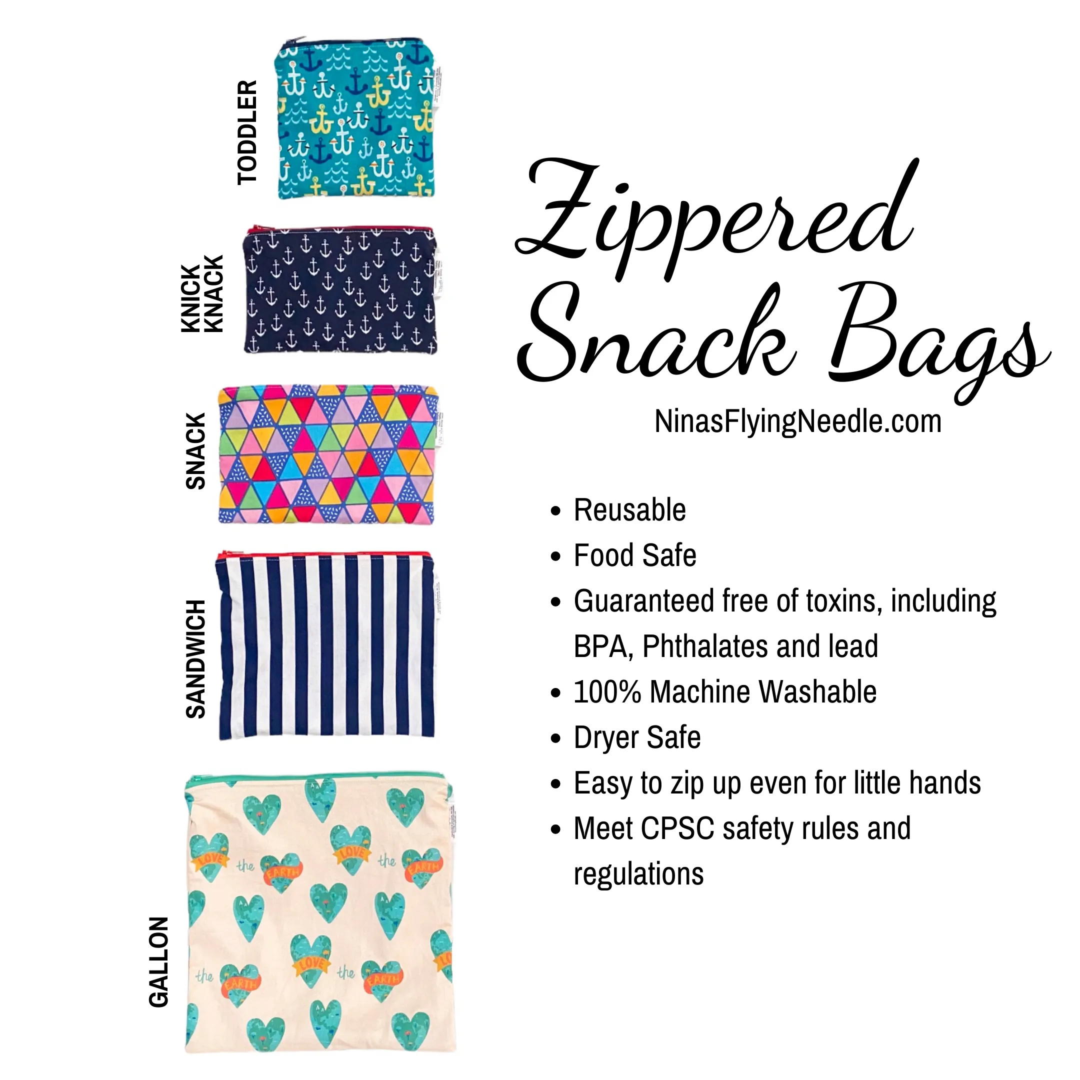 Sandwich Sized Reusable Zippered Bag Trains