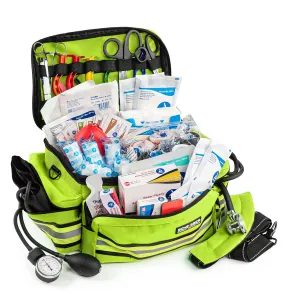 Scherber First Responder Fully-Stocked Professional Essentials EMT/EMS Trauma Kit | HSA/FSA Approved | Reflective Bag w/8 Zippered Pockets & Compartments & 200  First Aid Supplies - Yellow