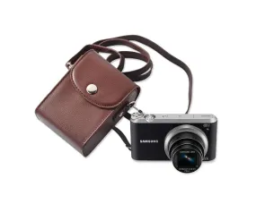 Simple PU Leather Shoulder Bag for Mirrorless Camera - Deep Brown