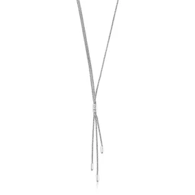 Size: 17'' - Sterling Silver Three Strand Lariat Necklace with Polished Bars