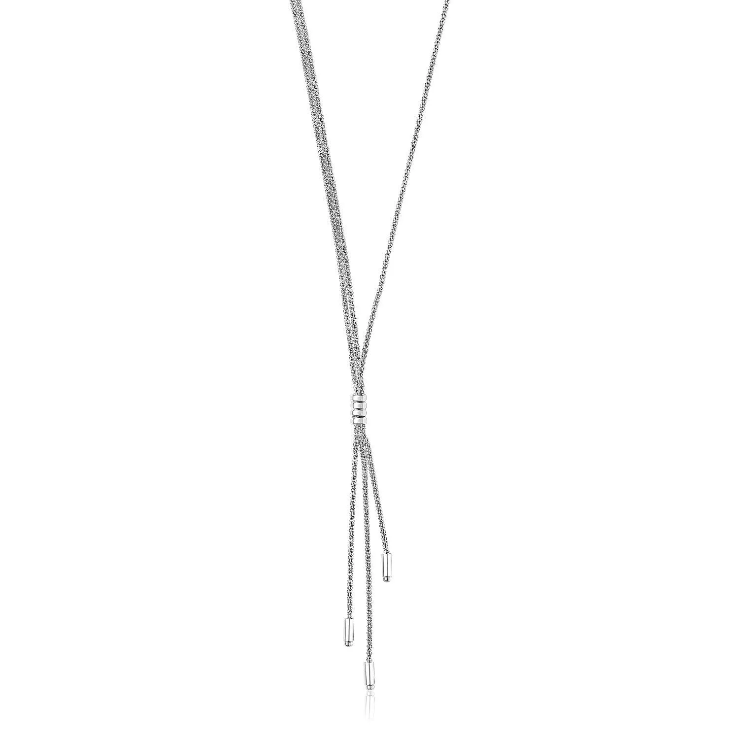 Size: 17'' - Sterling Silver Three Strand Lariat Necklace with Polished Bars