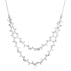 Size: 18'' - Sterling Silver 18 inch Leaf Motif Double Chain Necklace