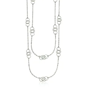 Size: 36'' - Sterling Silver 36 inch Two Strand Necklace with Interlocking Circle Stations