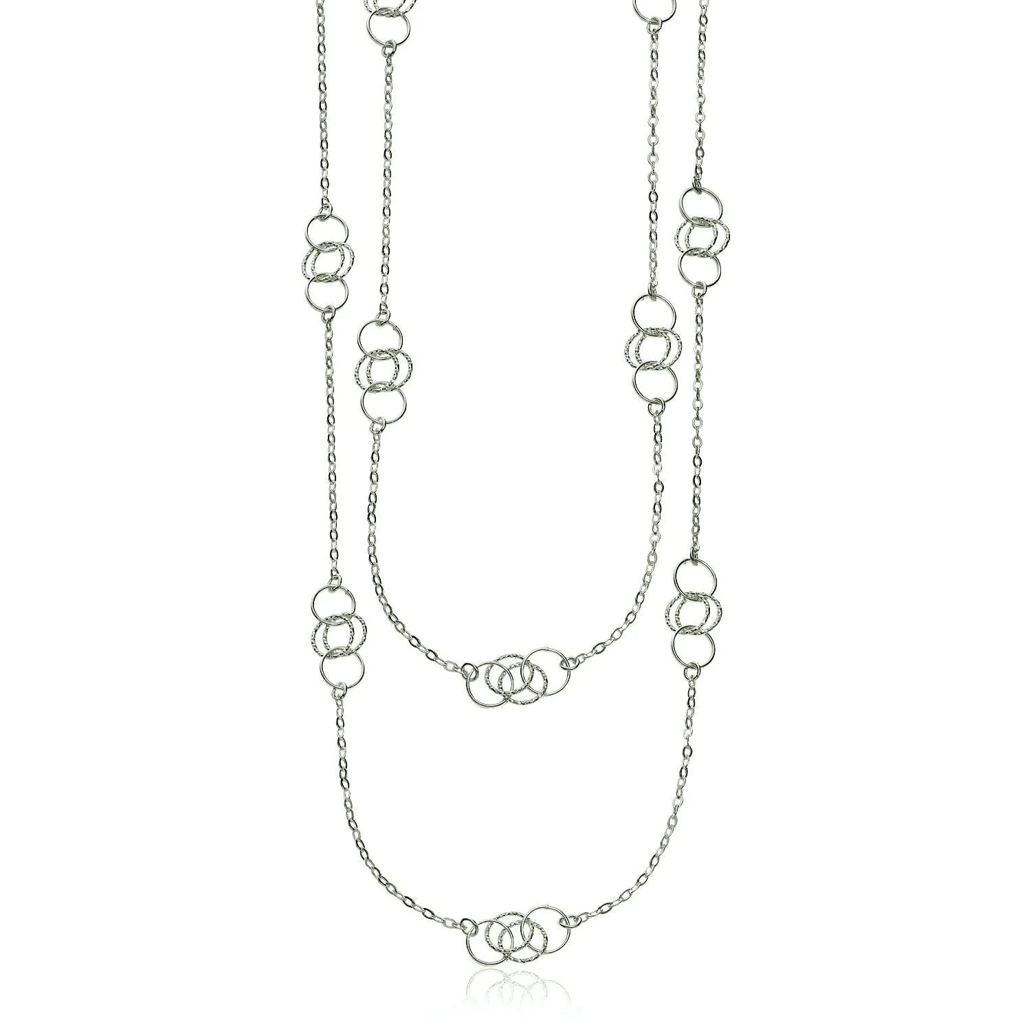 Size: 36'' - Sterling Silver 36 inch Two Strand Necklace with Interlocking Circle Stations