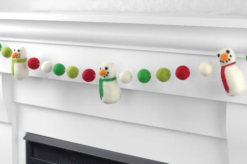 Snowman Felt Christmas Garland- Red, Green