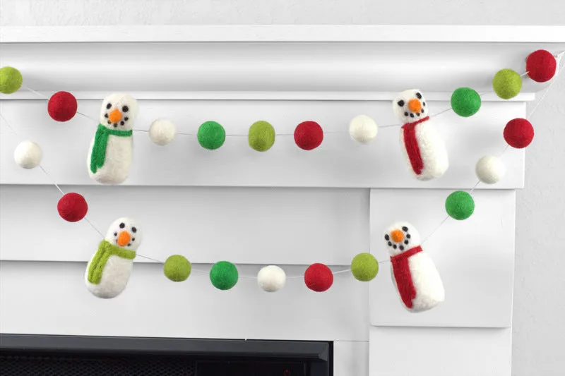 Snowman Felt Christmas Garland- Red, Green