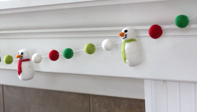 Snowman Felt Christmas Garland- Red, Green