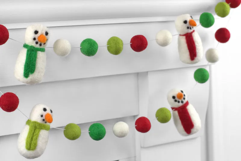 Snowman Felt Christmas Garland- Red, Green