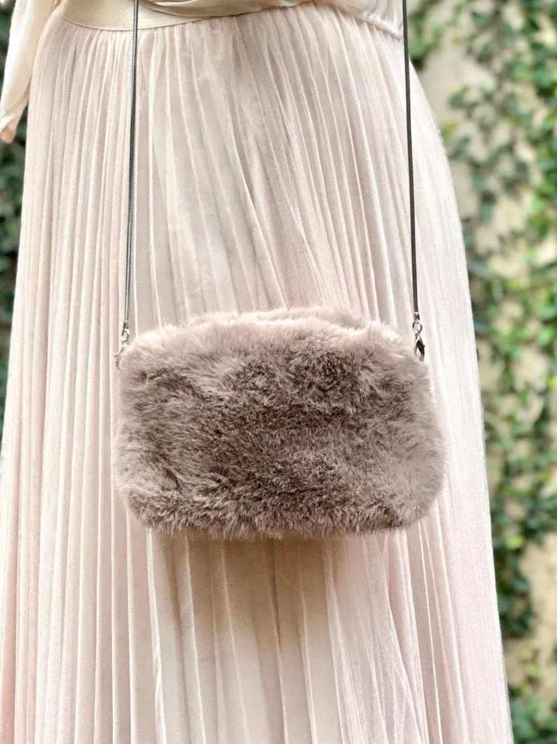 Soft Serenity Fur Crossbody Clutch - Taupe