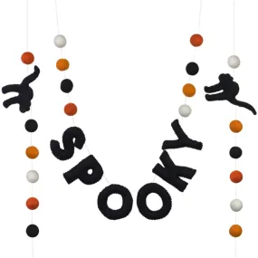 SPOOKY Halloween Black Cat Felt Garland- Orange & Black