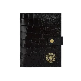 Stylish Deep Cut Croco Smokey Dark Brown Leather Button Closure Passport Holder By Brune & Bareskin