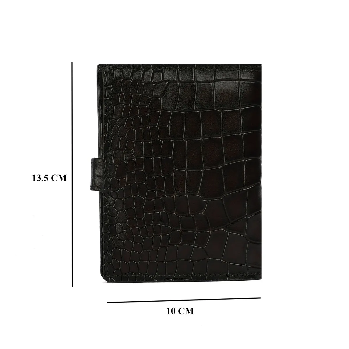 Stylish Deep Cut Croco Smokey Dark Brown Leather Button Closure Passport Holder By Brune & Bareskin