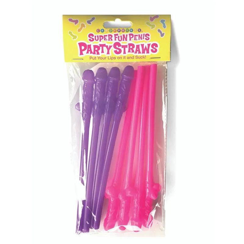 Super Fun Penis Party Straws - Pink/Purple Dicky Straws - Set of 8