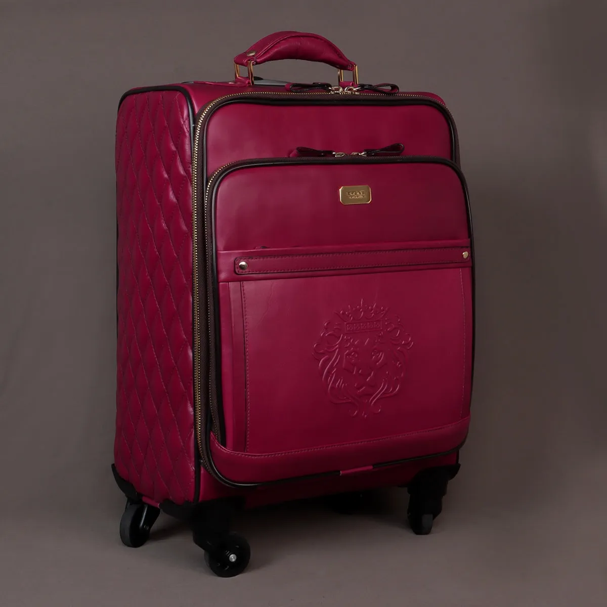 Sweetness Pink Leather Spinner Luggage with Expandable Compartment Strolley Bag with Telescopic Handle by Brune & Bareskin