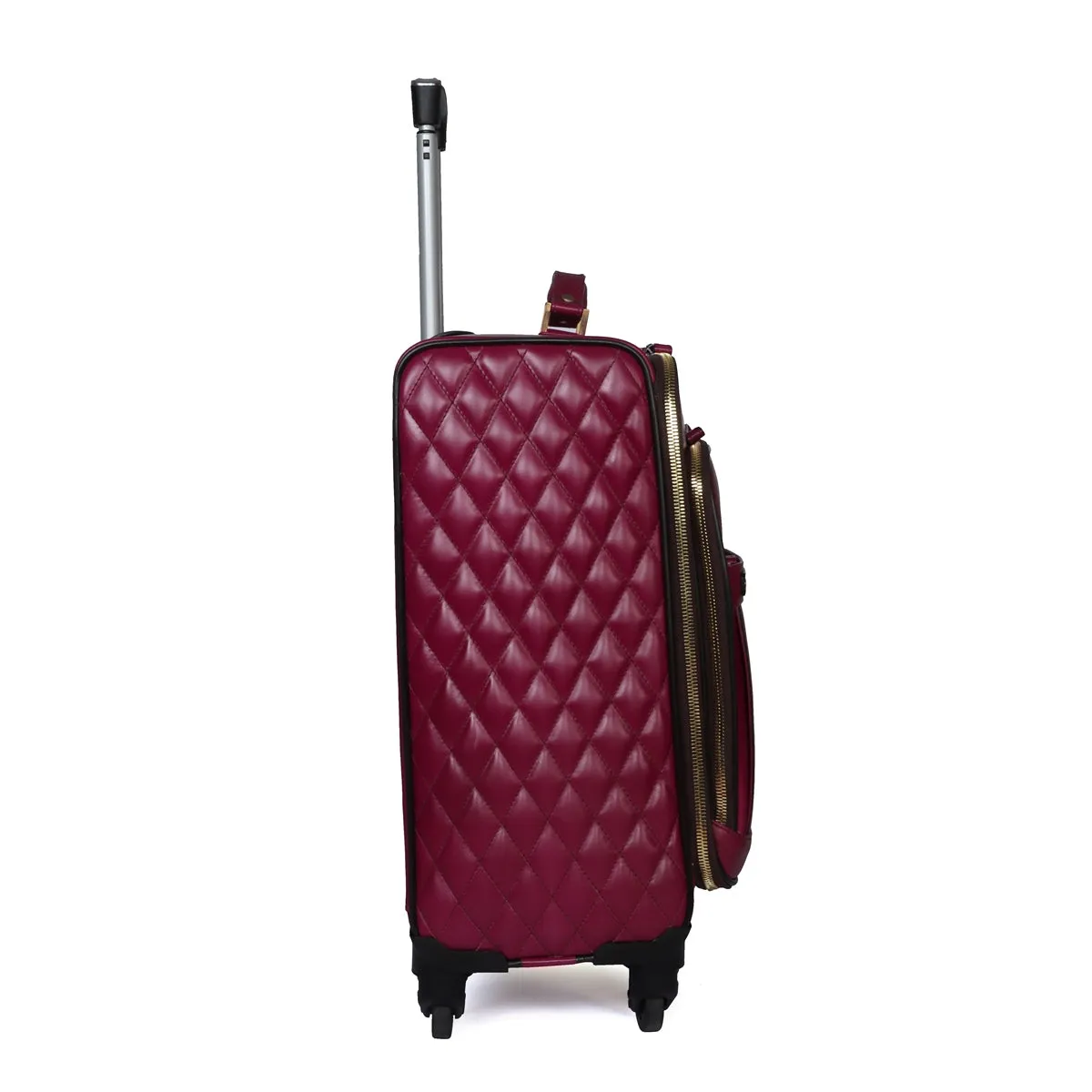 Sweetness Pink Leather Spinner Luggage with Expandable Compartment Strolley Bag with Telescopic Handle by Brune & Bareskin