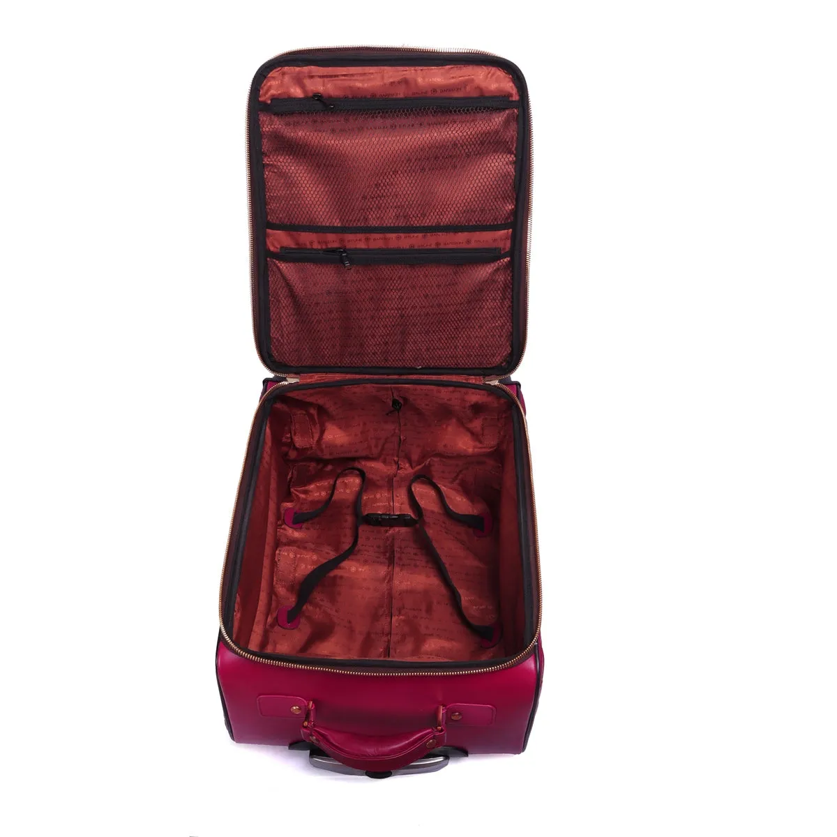 Sweetness Pink Leather Spinner Luggage with Expandable Compartment Strolley Bag with Telescopic Handle by Brune & Bareskin