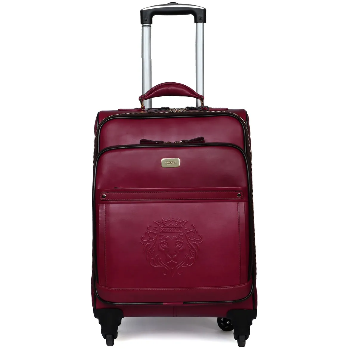 Sweetness Pink Leather Spinner Luggage with Expandable Compartment Strolley Bag with Telescopic Handle by Brune & Bareskin