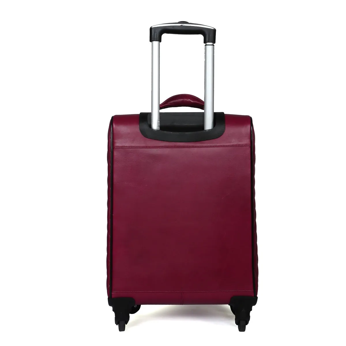 Sweetness Pink Leather Spinner Luggage with Expandable Compartment Strolley Bag with Telescopic Handle by Brune & Bareskin