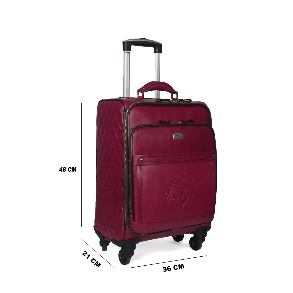 Sweetness Pink Leather Spinner Luggage with Expandable Compartment Strolley Bag with Telescopic Handle by Brune & Bareskin