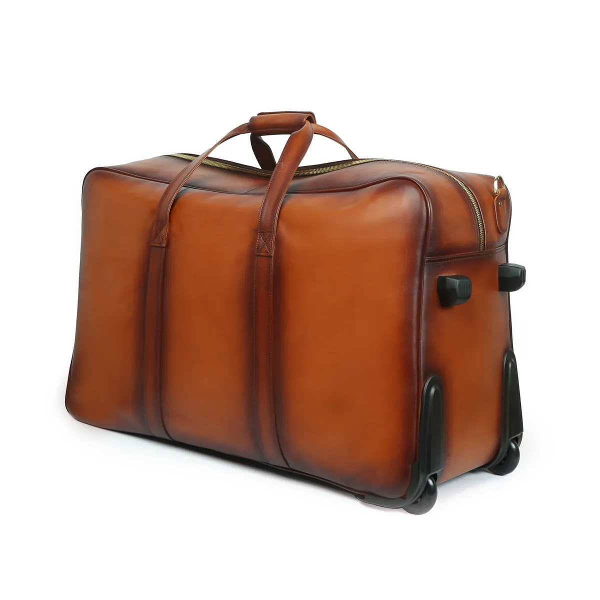 Tan Leather Roll Along Trolley Duffle Bag by Brune & Bareskin