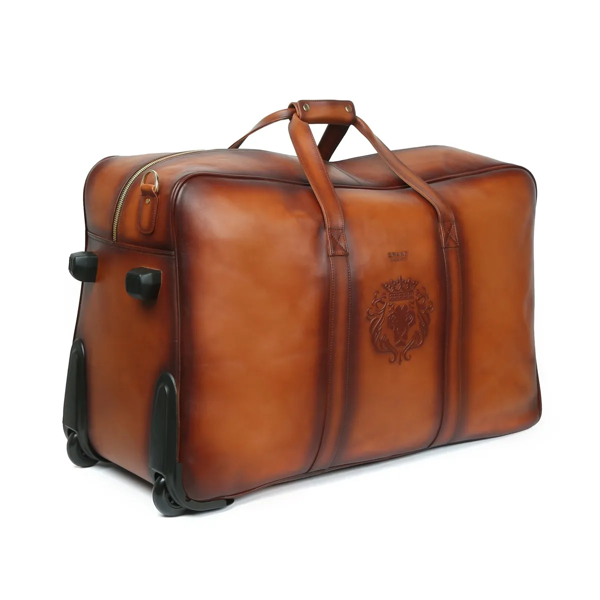 Tan Leather Roll Along Trolley Duffle Bag by Brune & Bareskin