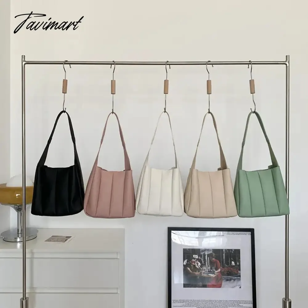 Tavimart New PU Leather Candy Color Ruched Bucket Japanese Trendy Ladies Underarm Package Magnetic Button Tote Bags for Women