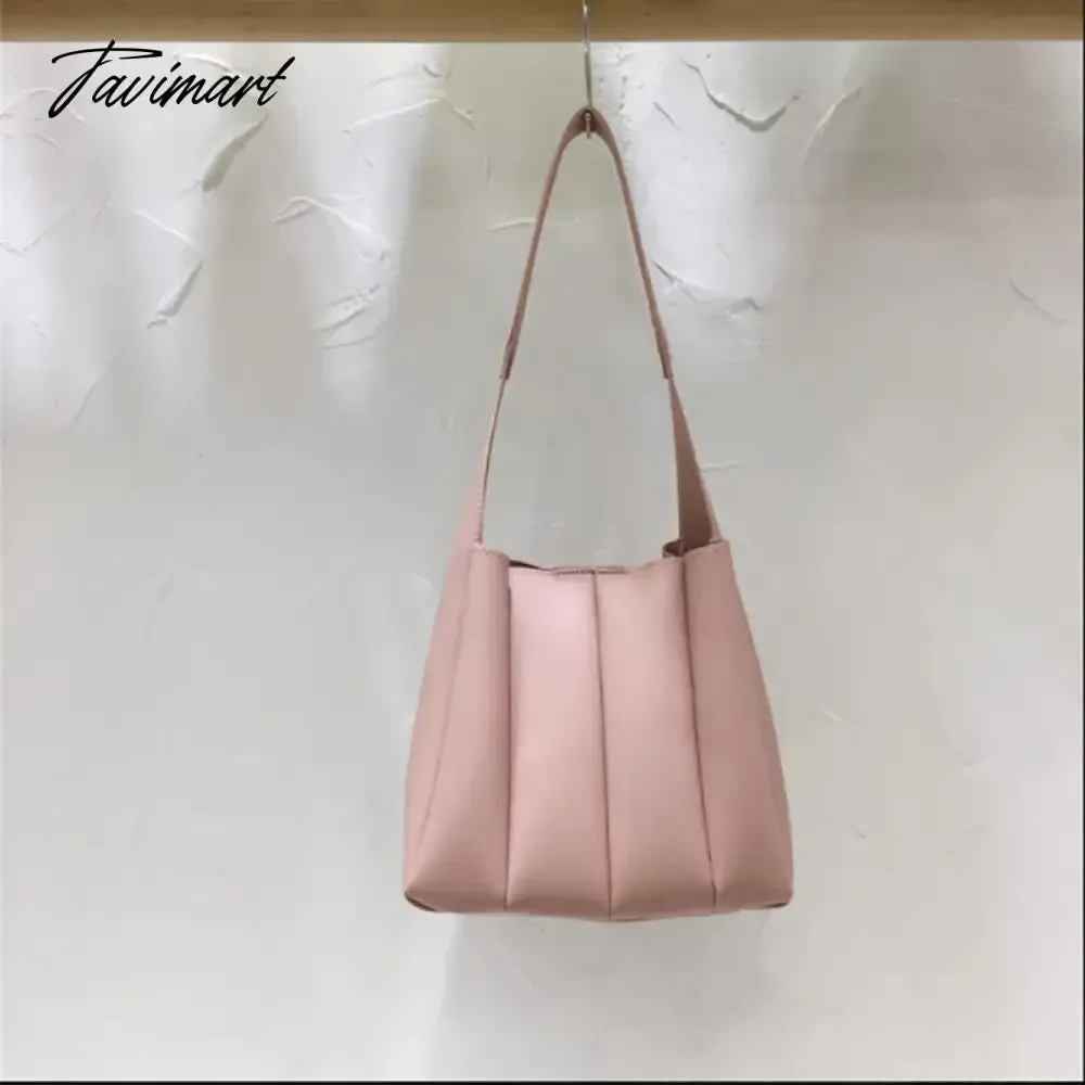 Tavimart New PU Leather Candy Color Ruched Bucket Japanese Trendy Ladies Underarm Package Magnetic Button Tote Bags for Women