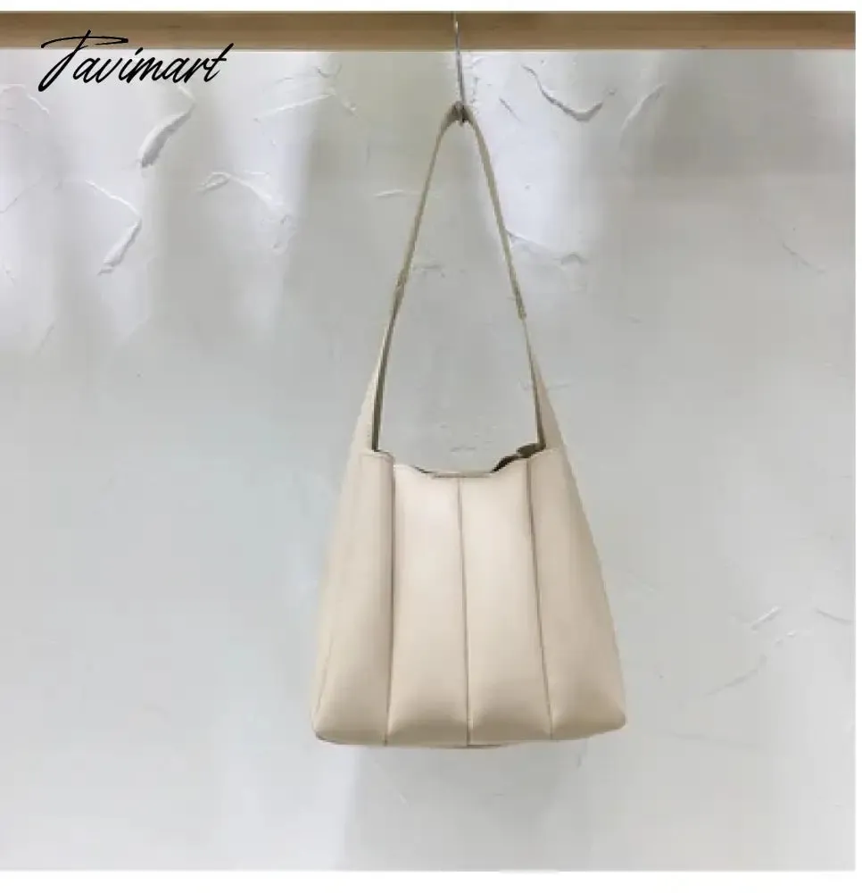 Tavimart New PU Leather Candy Color Ruched Bucket Japanese Trendy Ladies Underarm Package Magnetic Button Tote Bags for Women