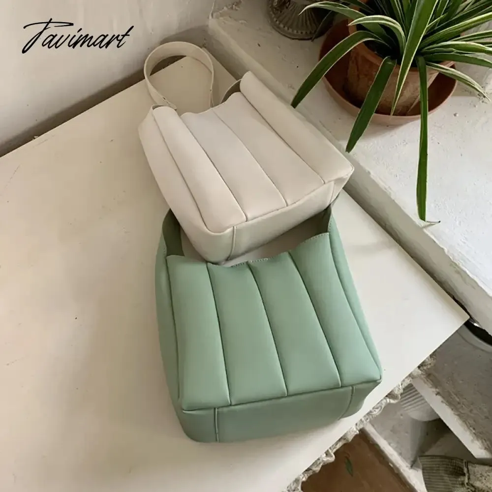 Tavimart New PU Leather Candy Color Ruched Bucket Japanese Trendy Ladies Underarm Package Magnetic Button Tote Bags for Women