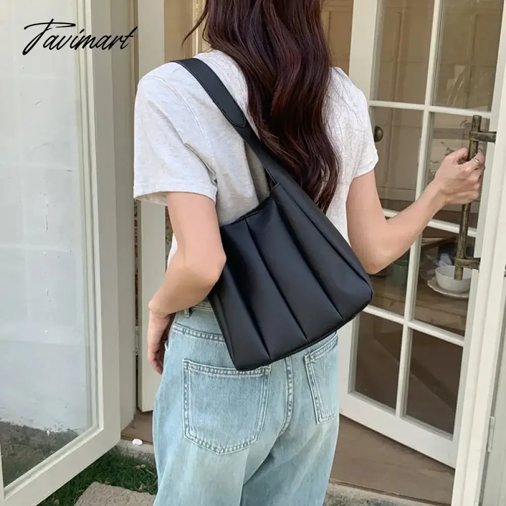 Tavimart New PU Leather Candy Color Ruched Bucket Japanese Trendy Ladies Underarm Package Magnetic Button Tote Bags for Women