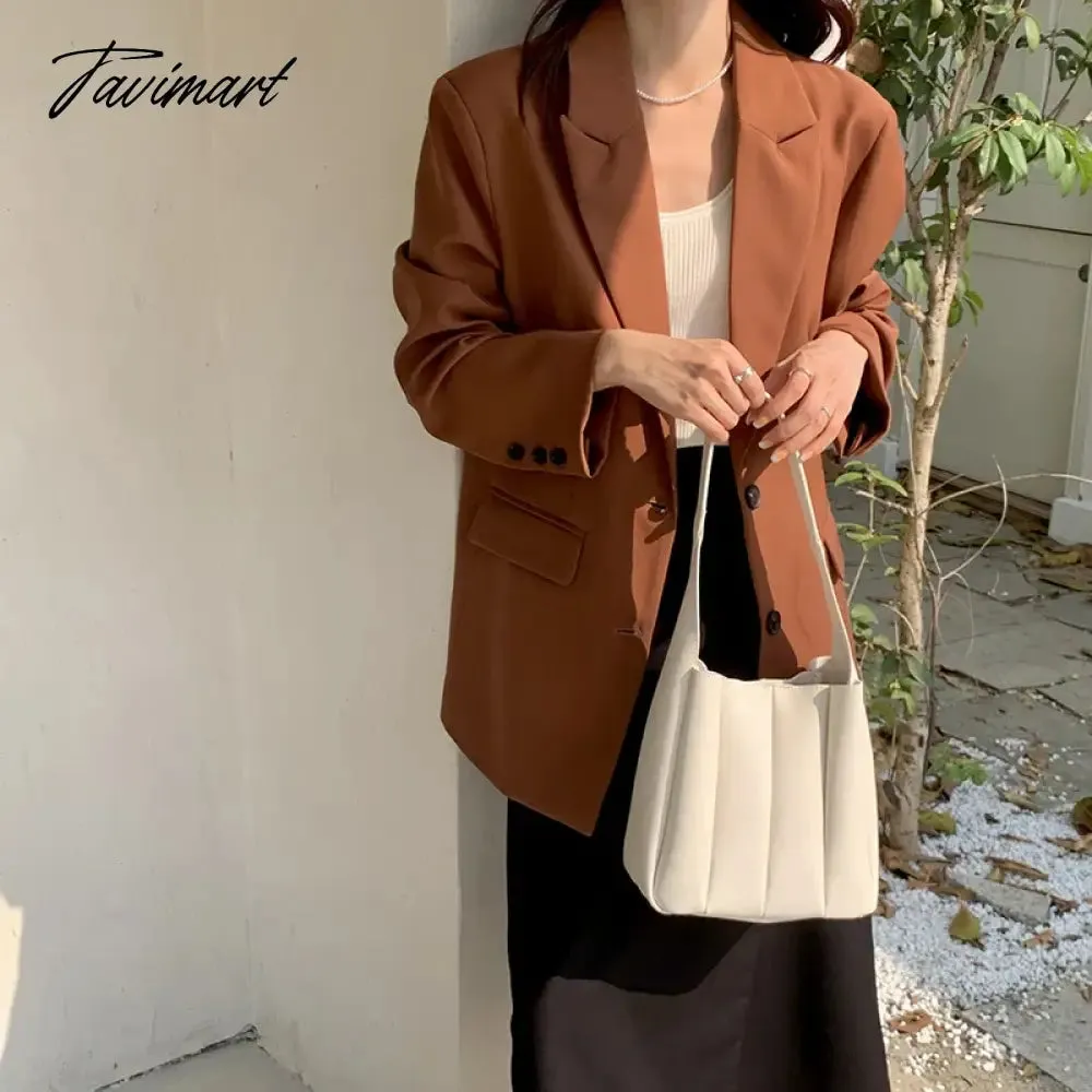 Tavimart New PU Leather Candy Color Ruched Bucket Japanese Trendy Ladies Underarm Package Magnetic Button Tote Bags for Women