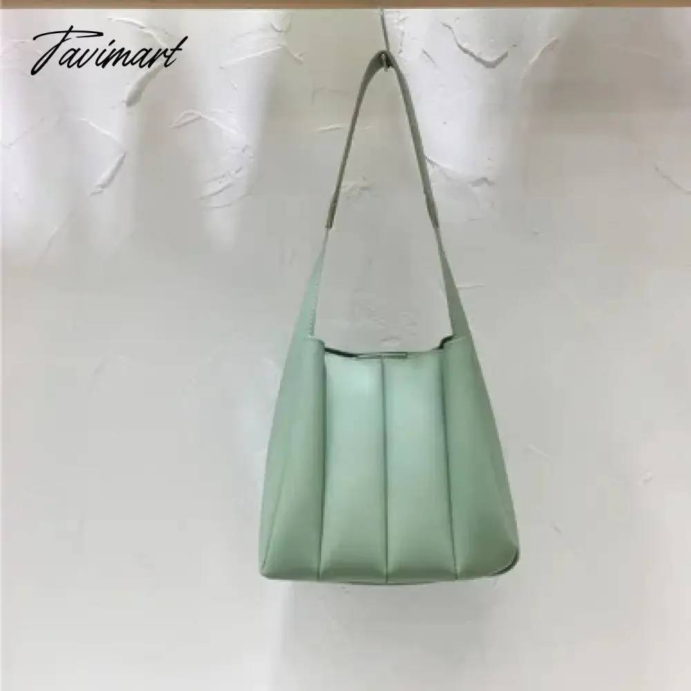 Tavimart New PU Leather Candy Color Ruched Bucket Japanese Trendy Ladies Underarm Package Magnetic Button Tote Bags for Women