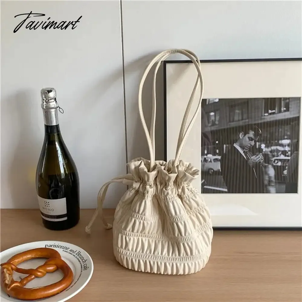 Tavimart New shoulder bag female high-capacity personality trend bucket bag female drawstring PU soft leather fold bag Korea