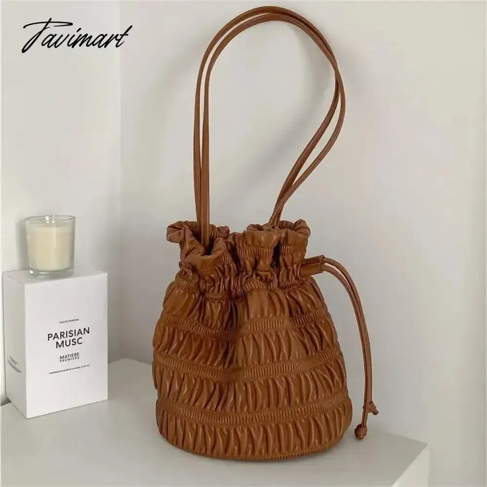 Tavimart New shoulder bag female high-capacity personality trend bucket bag female drawstring PU soft leather fold bag Korea