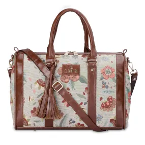 THE CLOWNFISH Lorna Tapestry Fabric & Faux Leather Handbag Sling Bag for Women Office Bag Ladies Shoulder Bag Tote For Women College Girls (Sky Blue-Floral)