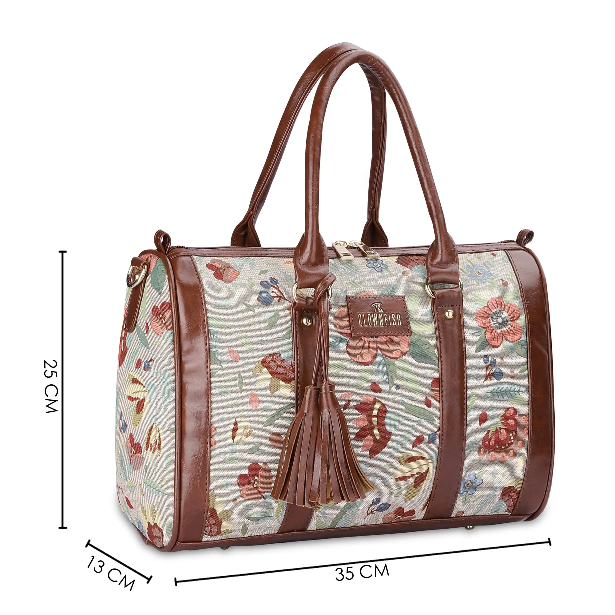 THE CLOWNFISH Lorna Tapestry Fabric & Faux Leather Handbag Sling Bag for Women Office Bag Ladies Shoulder Bag Tote For Women College Girls (Sky Blue-Floral)