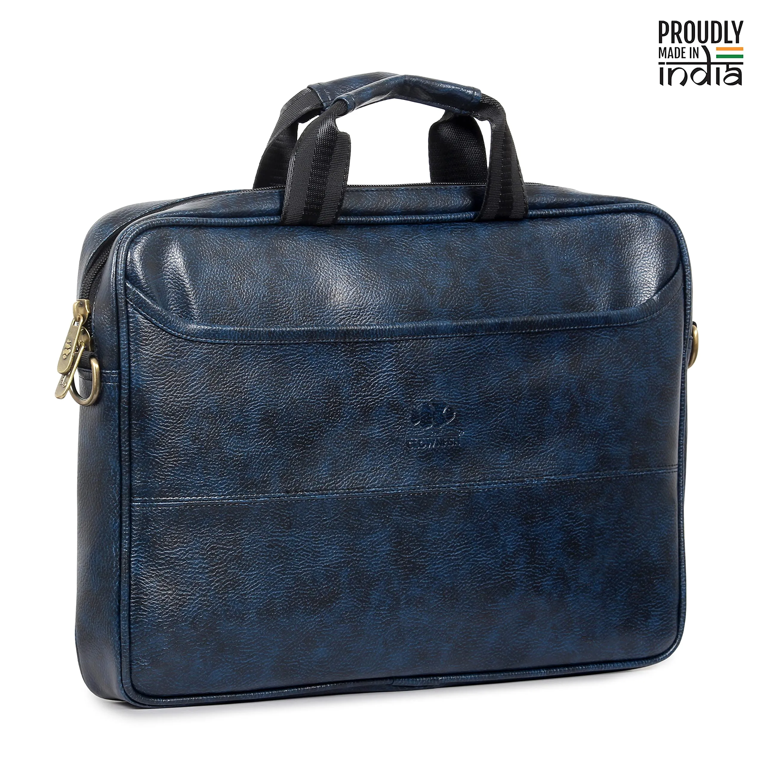 THE CLOWNFISH Unisex-Adult Divine Faux Leather 15.6 Inch Laptop Messenger Bag Briefcase (Blue)