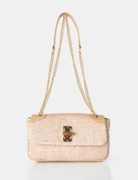 The Mara Natural Raffia Gold Chain Detail Adjustable Shoulder Bag