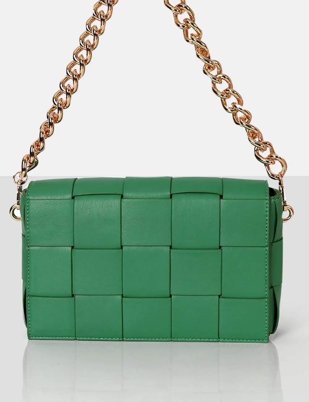 The Mayan Green Weave Gold Chain Detail Shoulder Bag