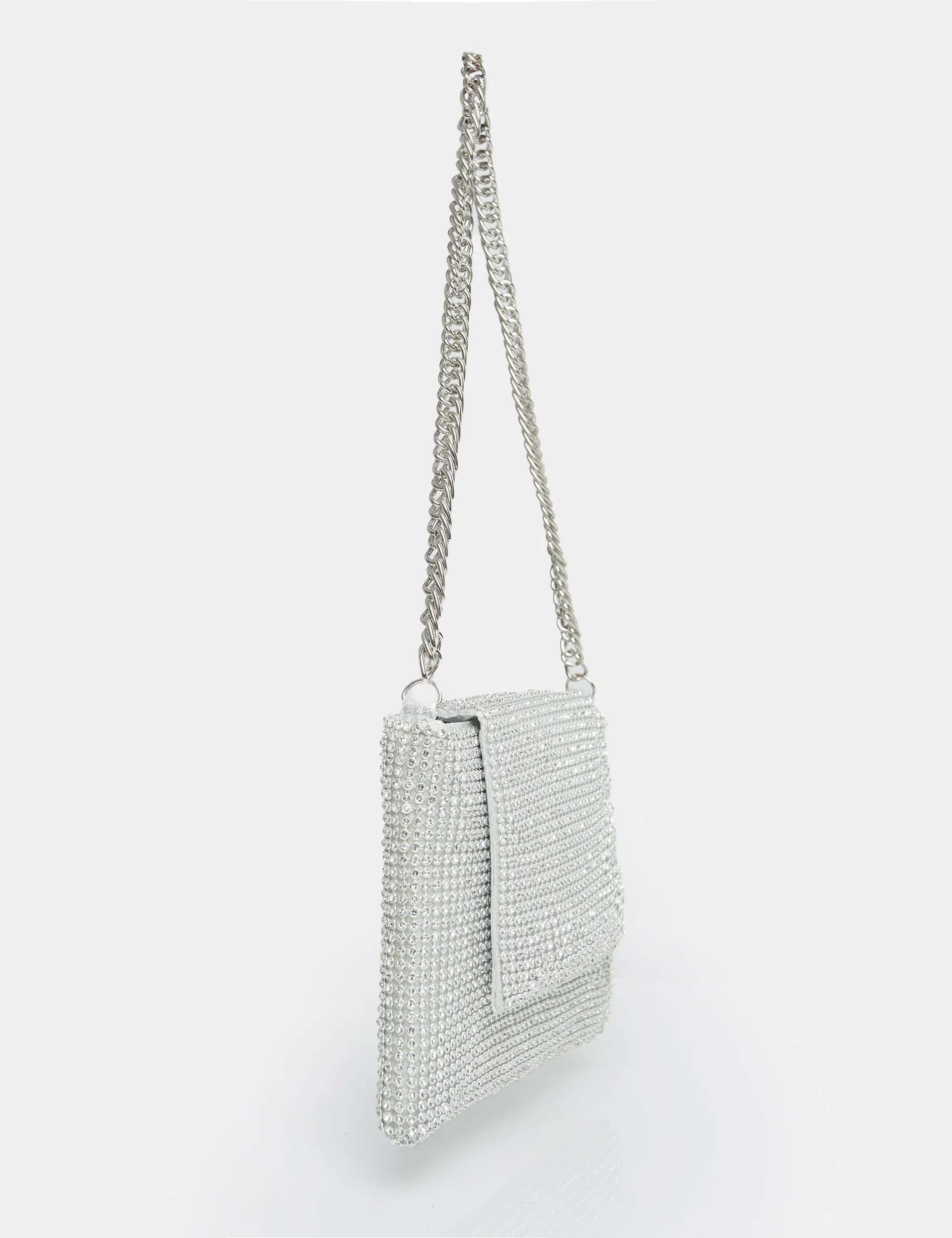 The Sianna Silver Diamante Chain Strap Detail Shoulder Bag