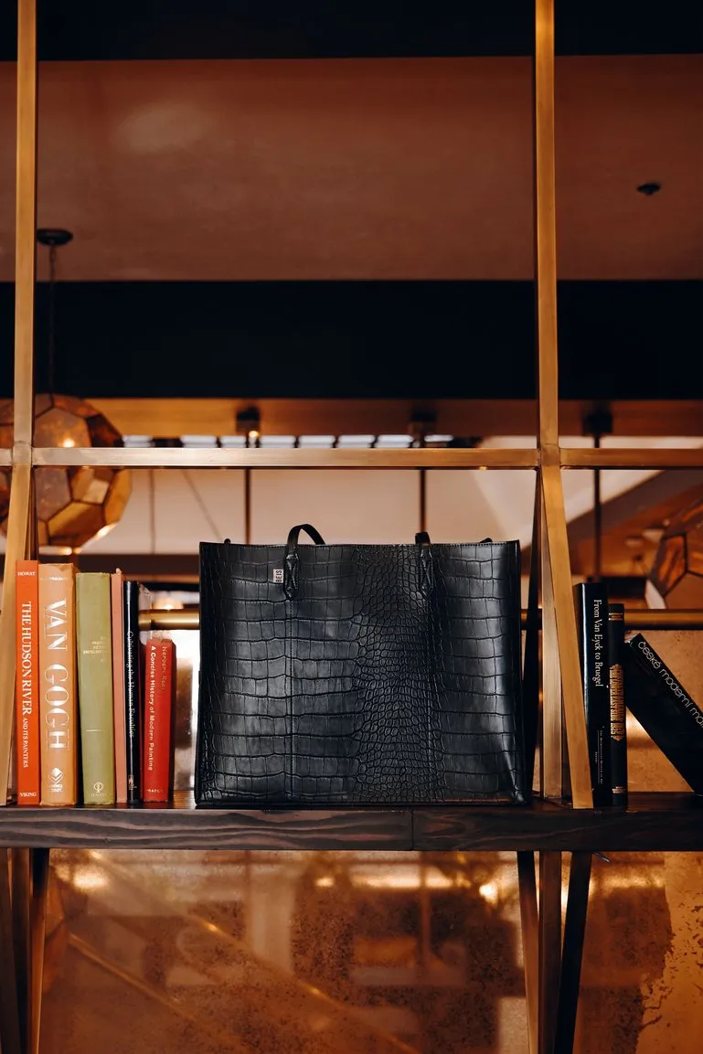 The Work Tote in Black Croc