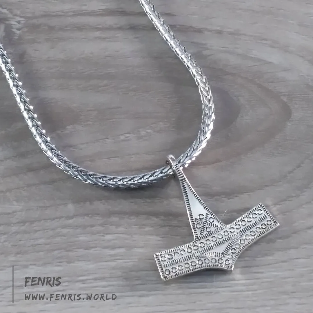 Thor's Hammer Necklace Silver Dot Design Norse Viking Style