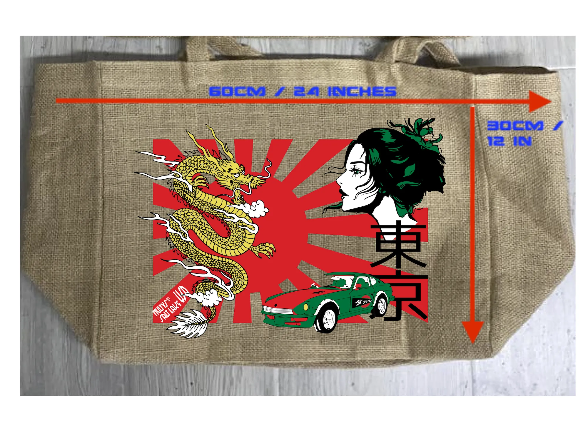 TOKYO SUN BURLAP TOTE BAG ( sold by the piece )