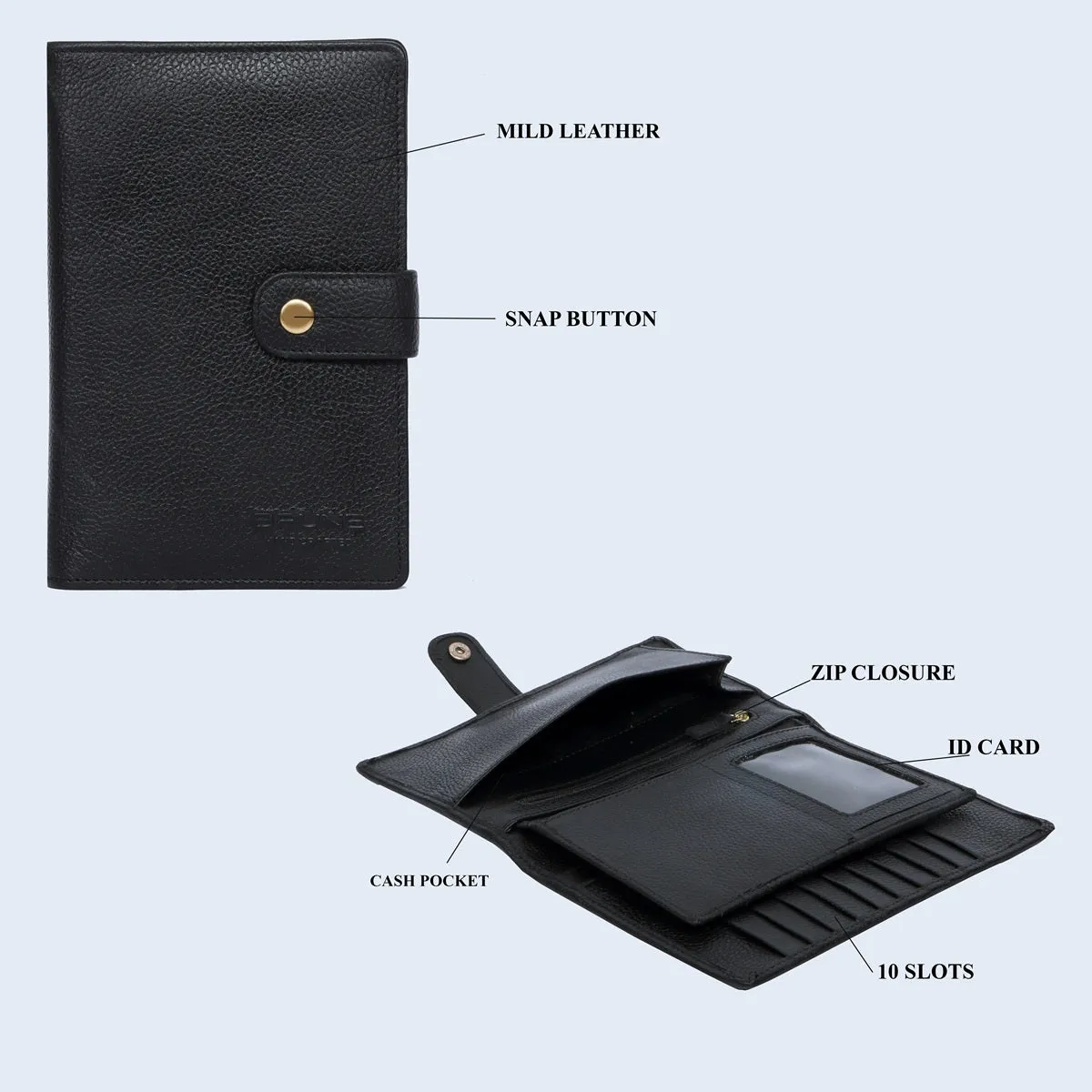 Travel Document Holder Wallets Black Mild Leather